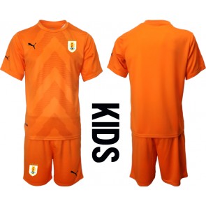 Uruguay Målvakt kläder Barn VM 2022 Bortatröja Kortärmad (+ korta byxor)